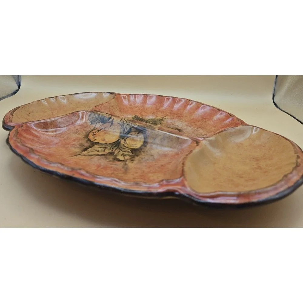 Tuscany Serving Dish, Scalloped‎ Design Fruit And Leaves 13